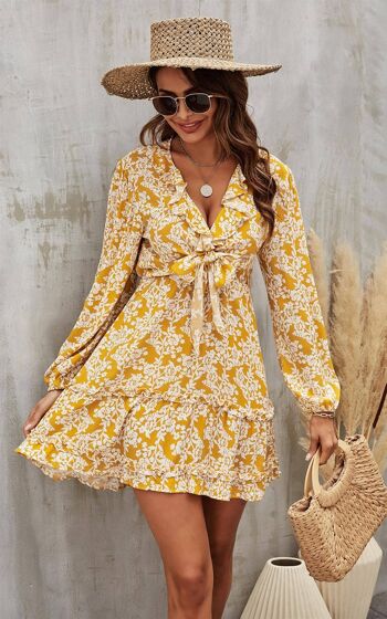 Mini robe portefeuille à imprimé floral jaune et blanc 3