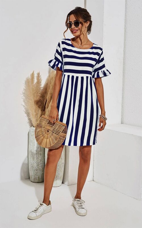 Navy & White Striped Smock Dress