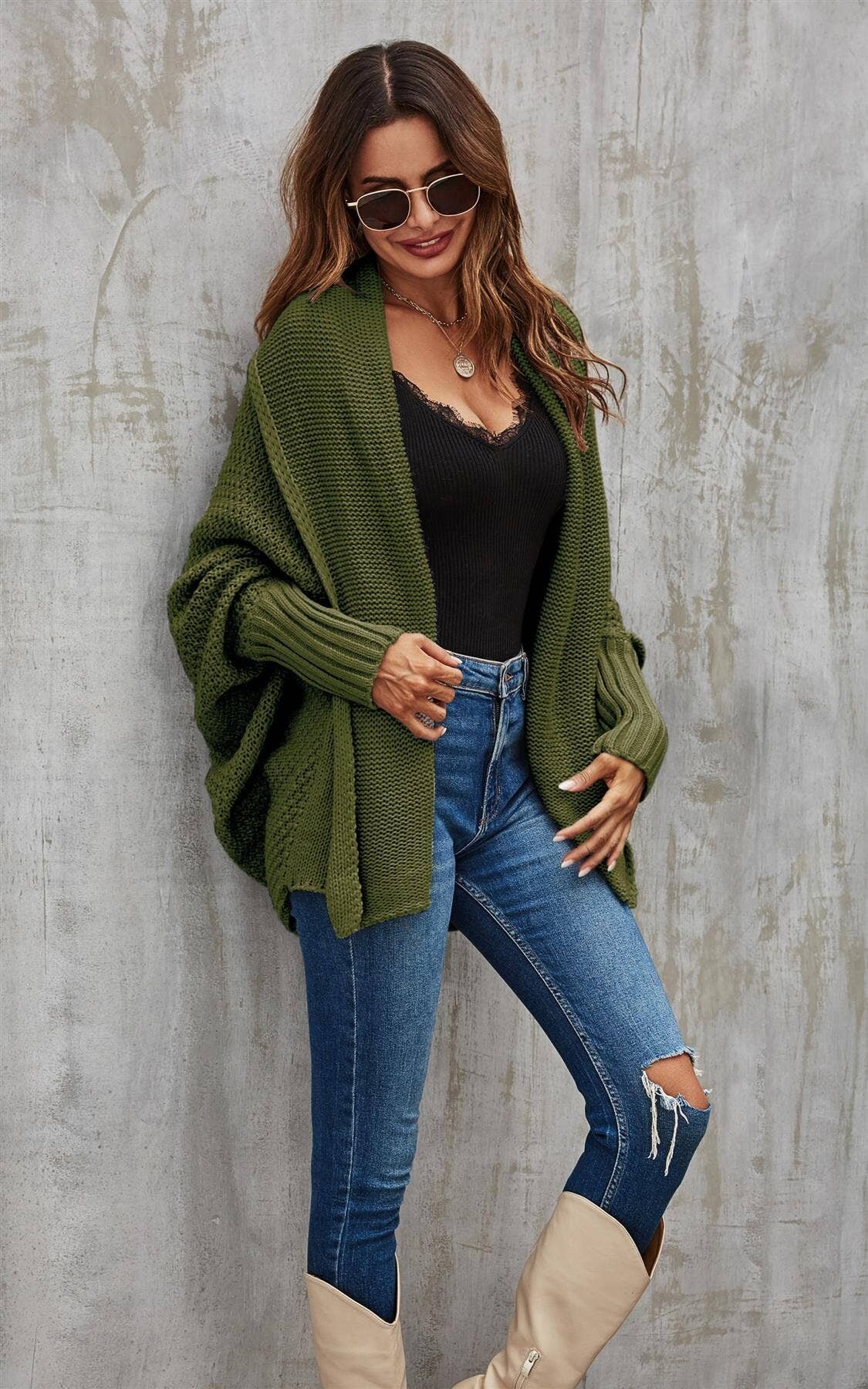 Olive green sales boyfriend cardigan