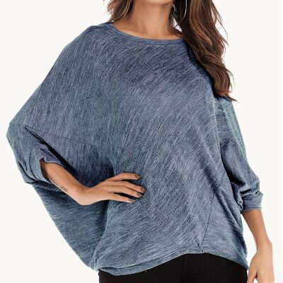 Oversized Jersey 3/4 Sleeves Top In Blue