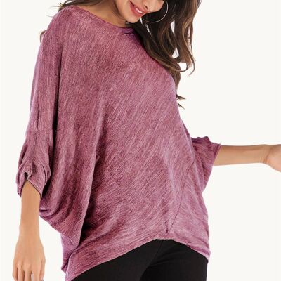 Maglia oversize con maniche a 3/4 in jersey di colore rosso ruggine