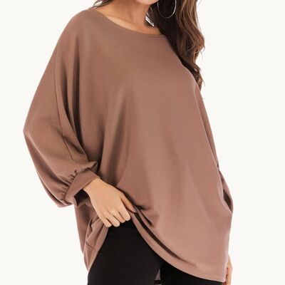 Oversized Jersey Long Sleeve Top In Brown
