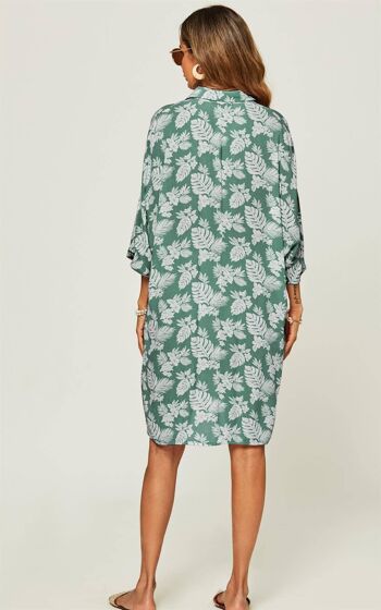 Mini robe chemise oversize à imprimé feuille de flore verte 3
