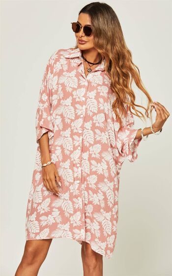 Mini robe chemise oversize à imprimé rose 4