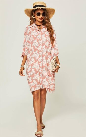 Mini robe chemise oversize à imprimé rose 2