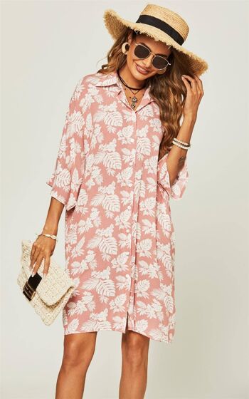 Mini robe chemise oversize à imprimé rose 3