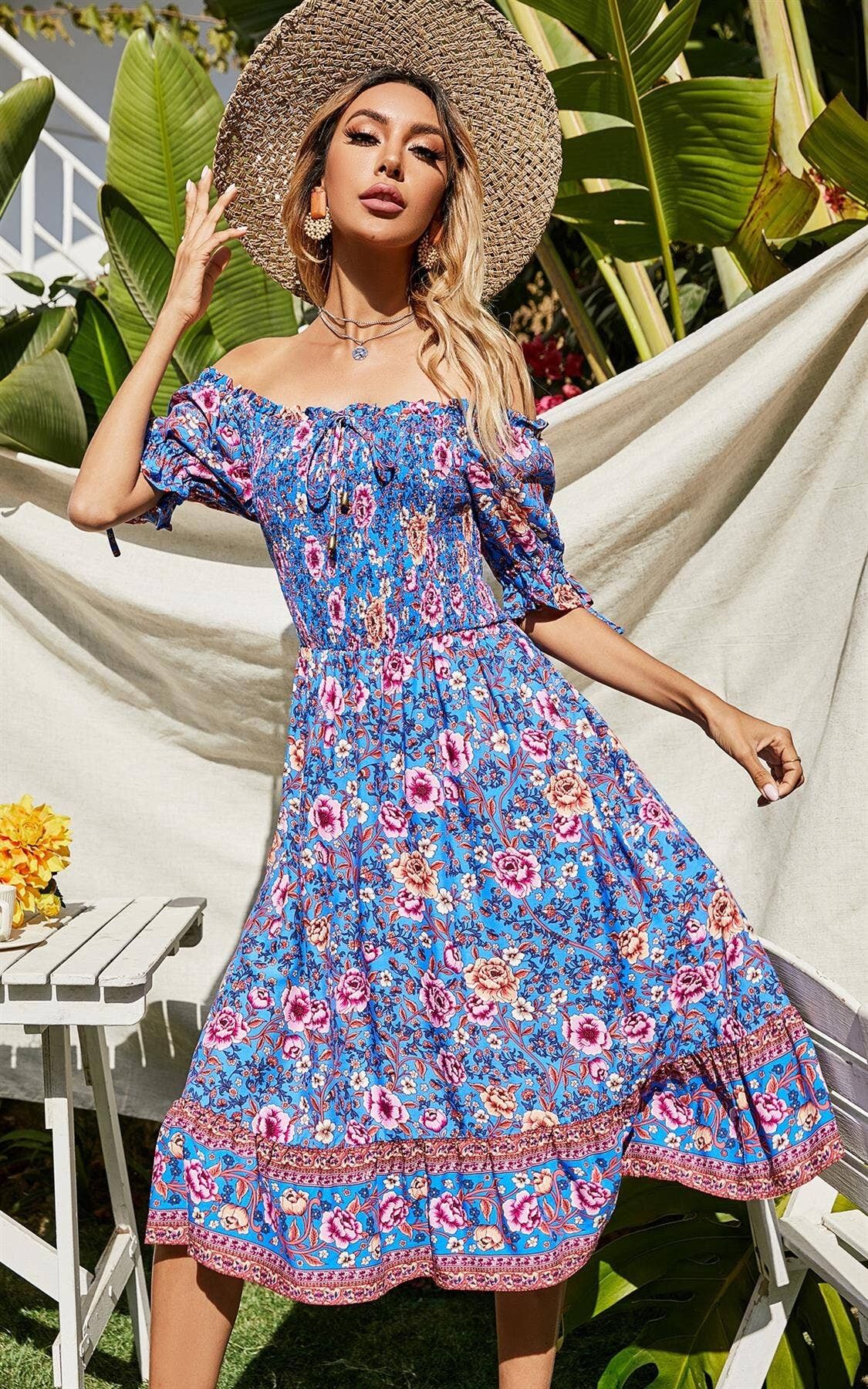 Boho 2024 bardot dress