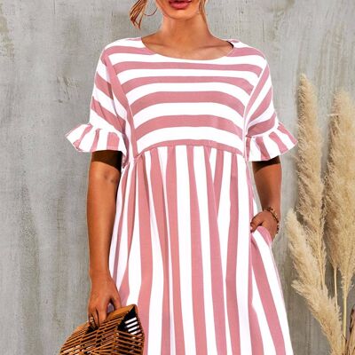 Pink striped smock dress in white