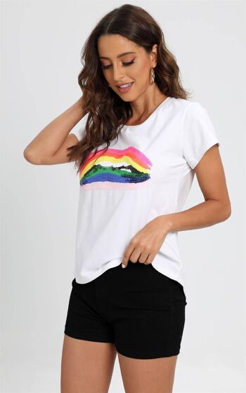 Rainbow Lip - T-shirt style simple décontracté en blanc 1