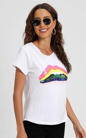 Rainbow Lip - T-shirt style simple décontracté en blanc 2