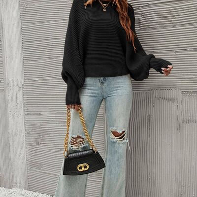 Relaxed Batwing Sleeve Top Jumper In Black