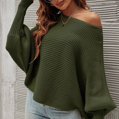 Relaxed Batwing Sleeve Top Jumper In Olive Green