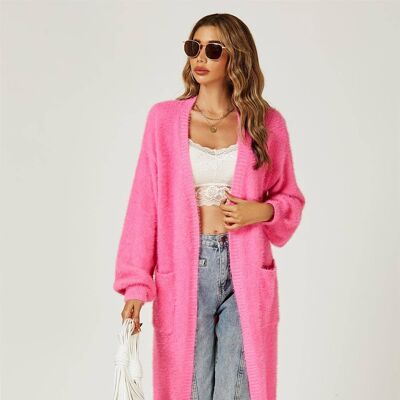 Relaxed Cozy Soft Cardigan In Fuchsia Pink