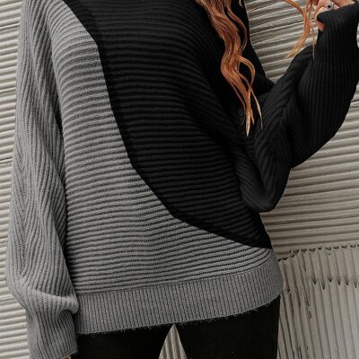 Relaxed Jumper Top In Half Black & Charcoal Grey
