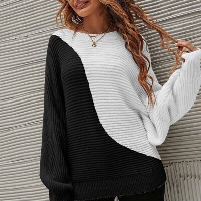 Relaxed Jumper Top In Half White & Black