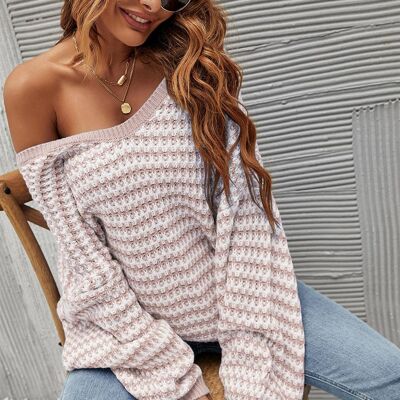 Relaxed Striped Jumper Top In Beige & White