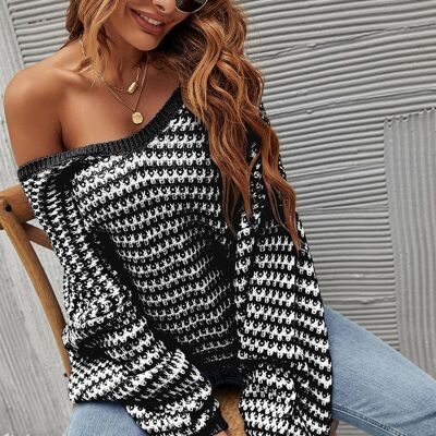 Relaxed Striped Jumper Top In Black & White