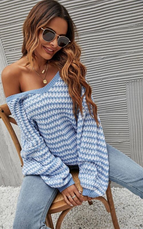 Relaxed Striped Jumper Top In Blue & White