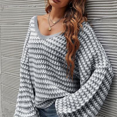 Relaxed Striped Jumper Top In White & Grey