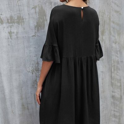 Ruffled Sleeve Oversized Smock Dress In Black