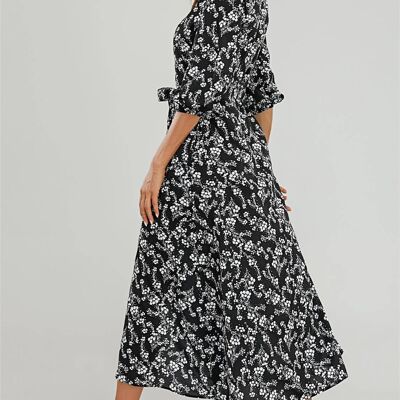 Shirt Dress In Black & Little Floral Print