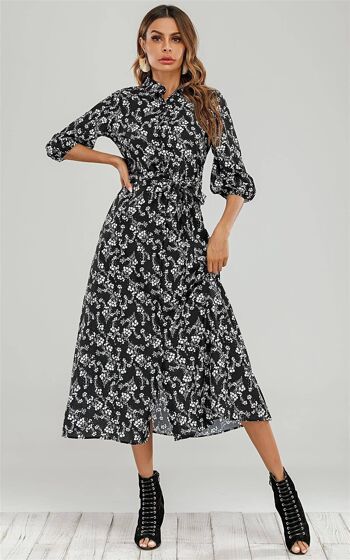 Robe chemise noire à petit imprimé floral 3