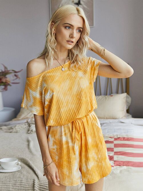 Short Sleeve Tie Dye Loungewear In Yellow