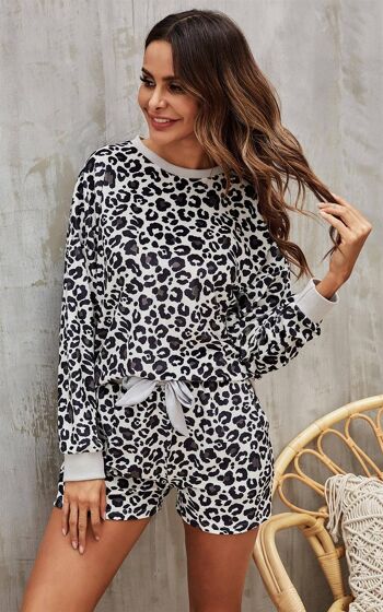 Sliver Grey Velour Loungewear Co Ord Set In Black Leopard 4
