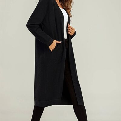 Soft Wool Blended Midi Cardigan In Black