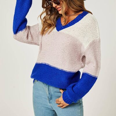 Pull en maille décontractée à rayures colorées en bleu et blanc