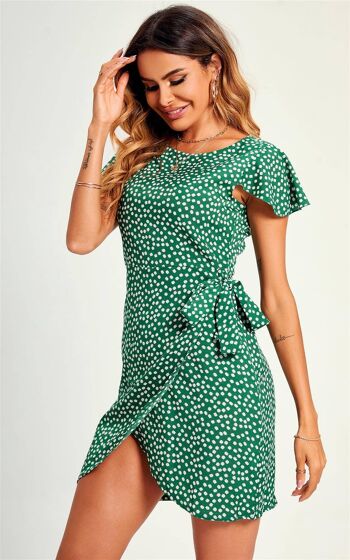 Mini robe portefeuille à imprimé floral d'été en vert 1