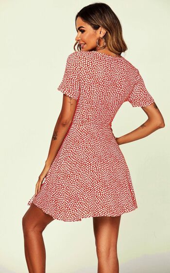 Mini robe portefeuille Summer Little à imprimé floral en rouge 4