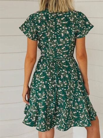 Mini robe portefeuille d'été à imprimé vert foncé 4
