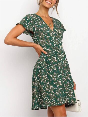 Mini robe portefeuille d'été à imprimé vert foncé 3