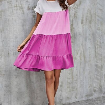 Tiered Smock Dress In White & Pink