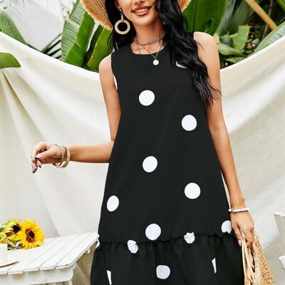 White Polka Print Frill Mini Dress In Black