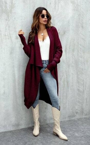 Cardigan oversize à gros plis rouge vin