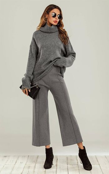 Pantalon de détente en laine mélangée gris 1