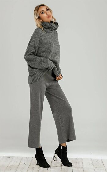 Pantalon de détente en laine mélangée gris 4