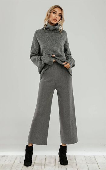 Pantalon de détente en laine mélangée gris 3