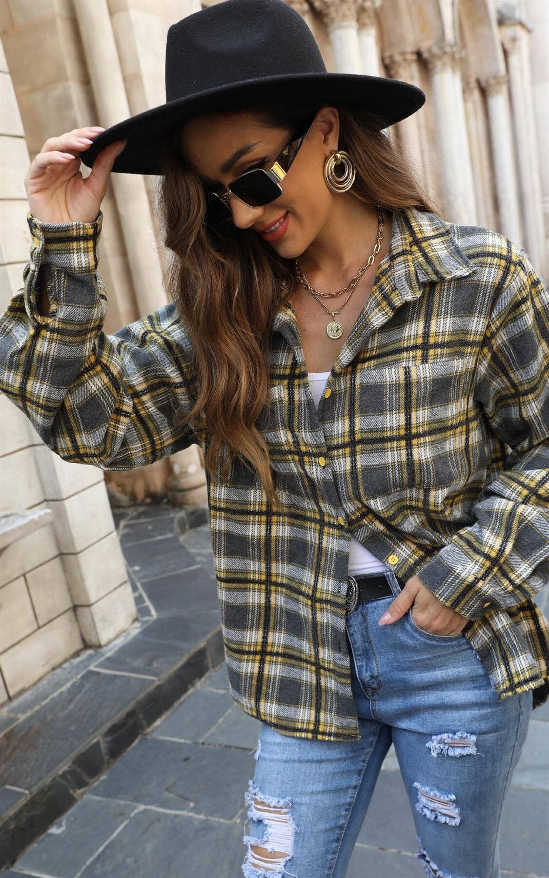 Brushed check jacket hotsell