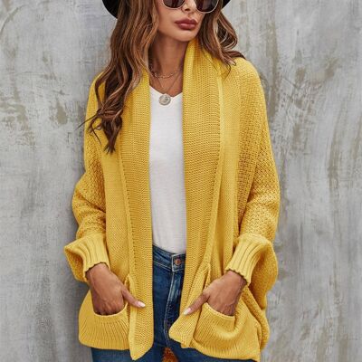 Cardigan oversize con pieghe grosse gialle