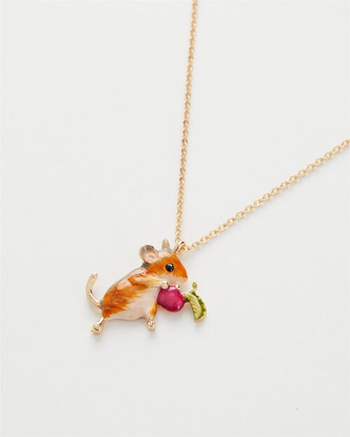 Enamel Vole Short Necklace - Hanging Box