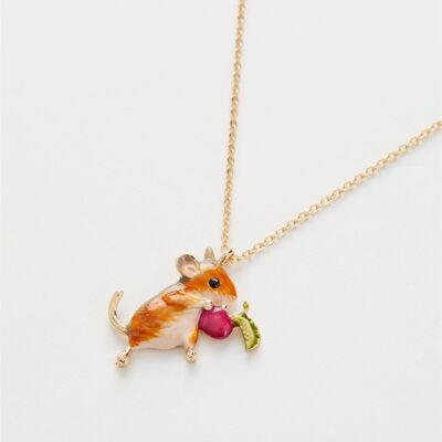 Enamel Vole Short Necklace - Hanging Box