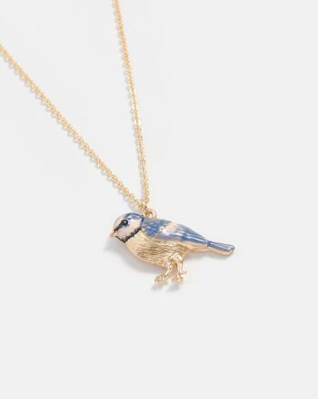 Collier Sautoir Mésange Bleue Émail 1