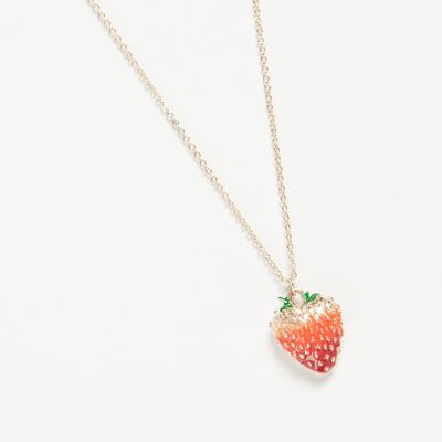 Emaille Erdbeer lange Halskette