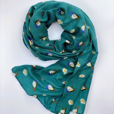 Teal Daisy y Blue Tit Pañuelo