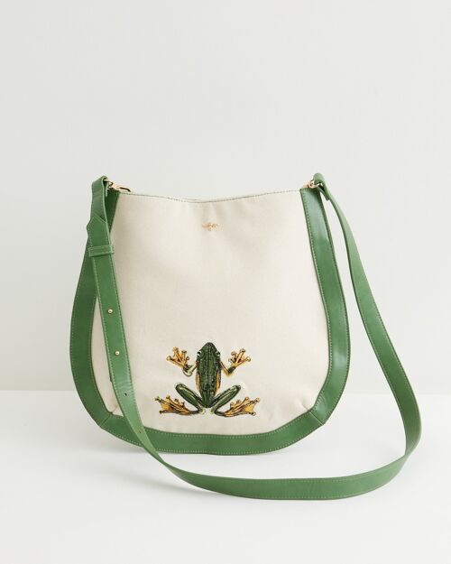 Curiouser Frog Embroidered Messenger Bag