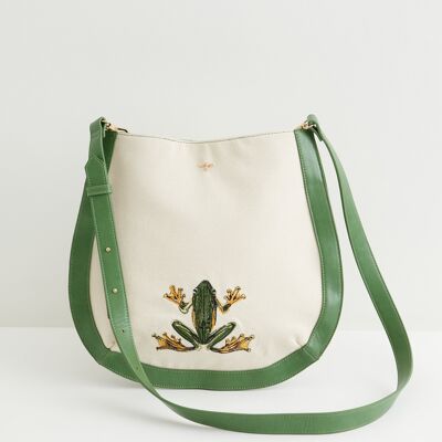 Curiouser Frog Embroidered Messenger Bag