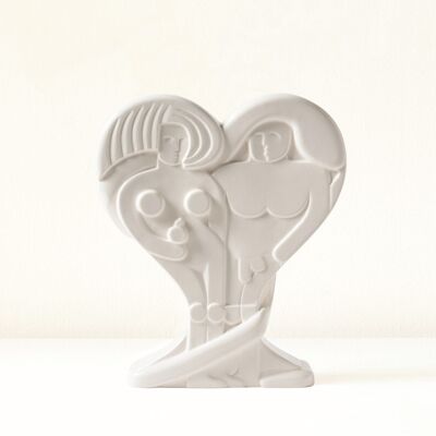 Handmade ceramic heart vase "Eve and Adam" white